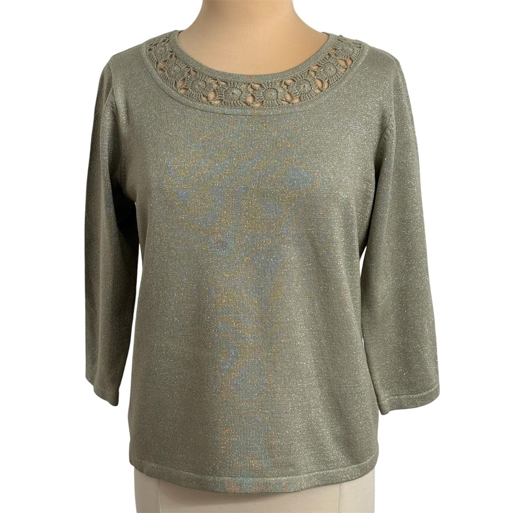 Cathy Daniels Women's Glam Crochet Neck Knit Sweater